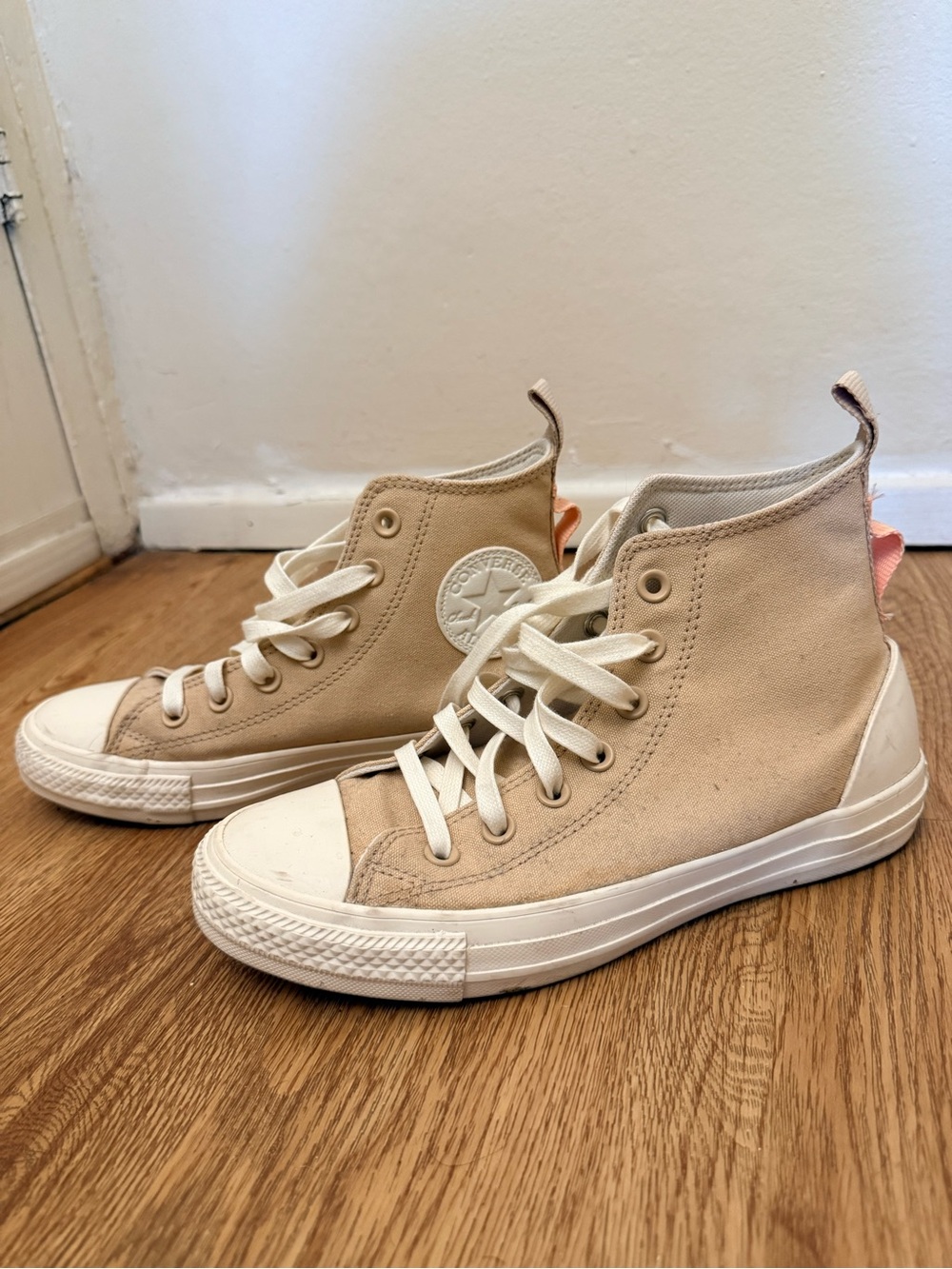 Converse Women's High-Top Canvas Sneakers in Light Beige and White